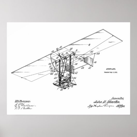 Poster 1912 Machine volante Avion Brevet d'Art Dessin (Devant)