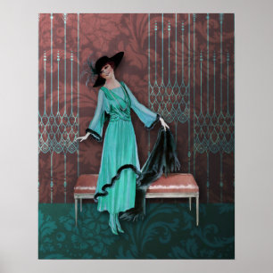 Poster 1913 Luxe : Mode Vintage en Aqua et Rose