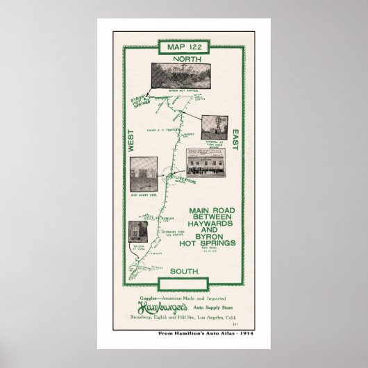 Poster 1914 Carte, Haywards to Byron Hot Springs (Devant)