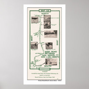 Poster 1914 Carte, San Miguel à San Luis Obispo