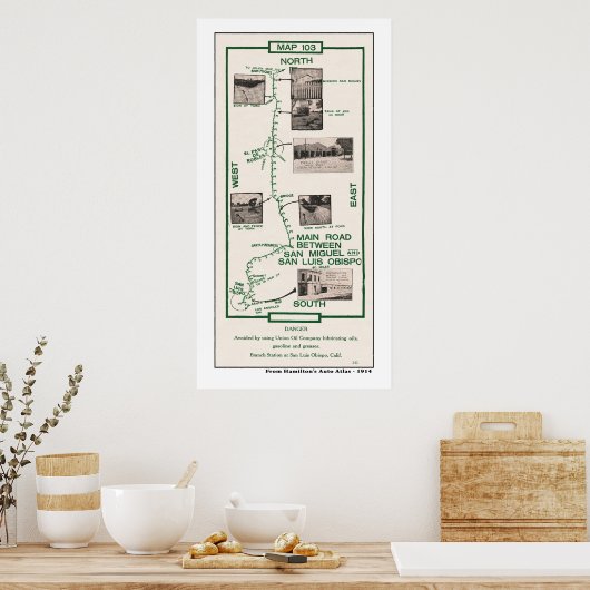 Poster 1914 Carte, San Miguel à San Luis Obispo (Cuisine)
