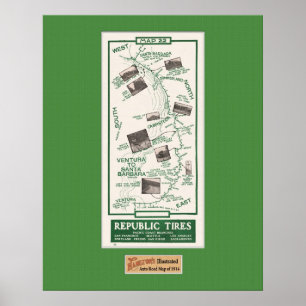 Poster 1914 carte, Santa Barbara à Ventura