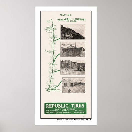 Poster 1914 Carte, sommet de Tonopah et Hot Creek (Devant)
