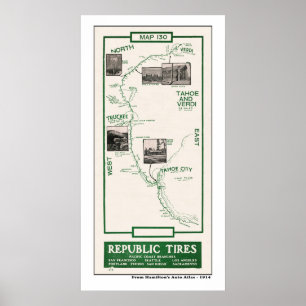 Poster 1914 Carte, Truckee à Verdi