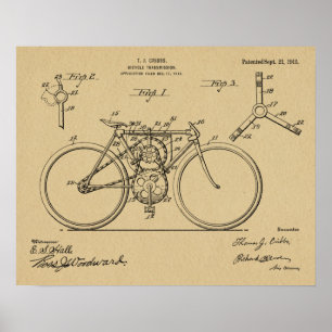 Poster 1915 Bicycle Transmission Design Brevet Art Imprim
