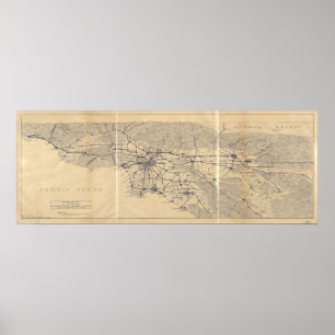 Poster 1915 Carte Los Angeles, Auto Club of Southern CA