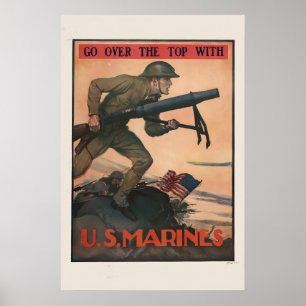 Poster 1917 Premiers Marines américains en France WW1 Mar