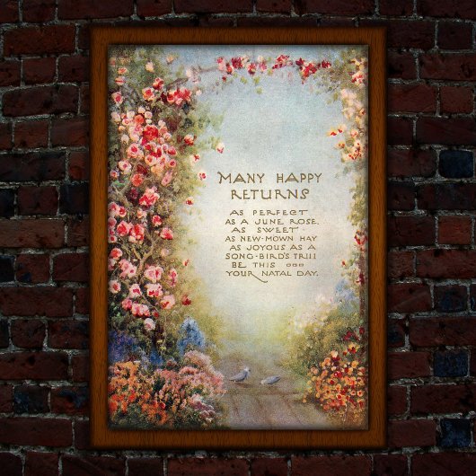 Poster 1917 Salutation d'anniversaire Vintage