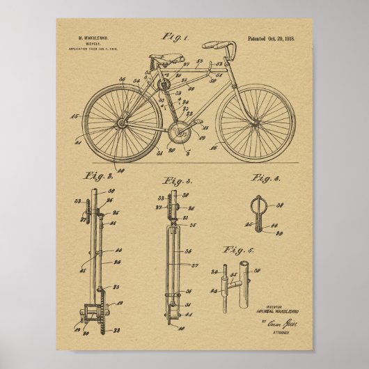 Poster 1918 Conception de bicyclettes sans chaines Brevet (Devant)
