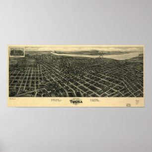 Poster 1918 Tulsa, carte panoramique CORRECTE de vue