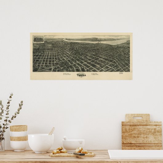 Poster 1918 Tulsa, OK Oiseaux Vue panoramique Carte (Cuisine)