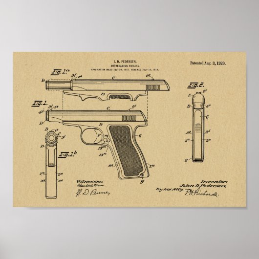 Poster 1920 Automatique Arme Brevet Dessin d'Art Imprimer (Devant)