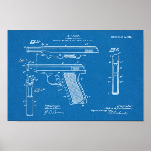 Poster 1920 Automatique Arme Brevet Dessin d'Art Imprimer (Devant)