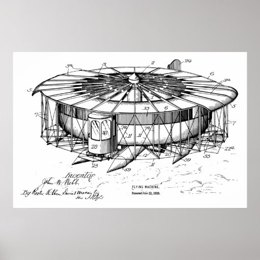 Poster 1920 Avion de 1920 Dessin de brevet d'avion (Devant)