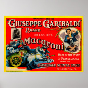 Poster 1920 Giuseppe Garibaldi macaroni étiquette
