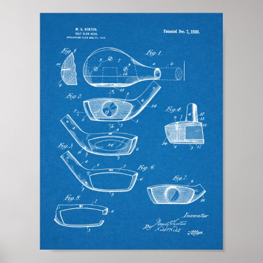 Poster 1920 Golf Club Head Design Brevet d'art Imprimer (Devant)