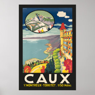 Poster 1921 Caux Suisse Station de ski Voyage vintage