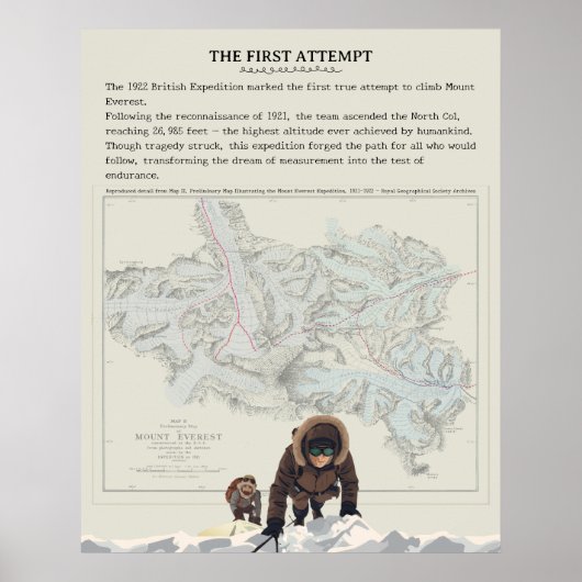 Poster 1922 British Everest Expedition Vintage Map Art (Devant)