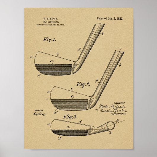Poster 1922 Golf Club Head Design Brevet d'art Imprimer (Devant)