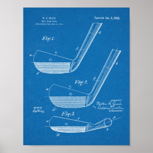 Poster 1922 Golf Club Head Design Brevet d'art Imprimer (Devant)