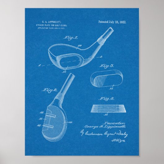 Poster 1922 Golf Club Head Design Patent Art Print (Devant)
