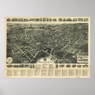 Poster 1922 Middletown, NY Oiseaux Vue panoramique Carte