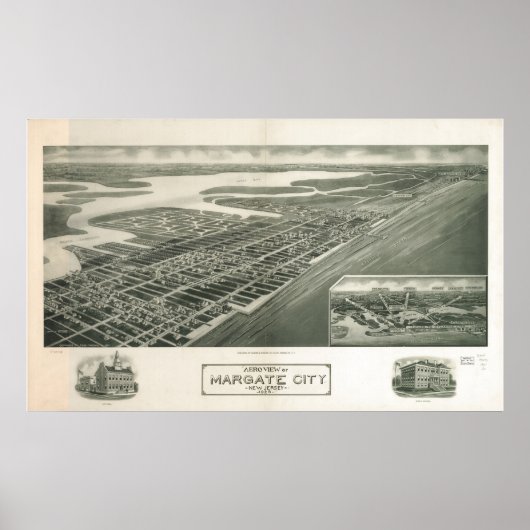 Poster 1925 Margate City, NJ Birds Eye View Panoramic Map (Devant)