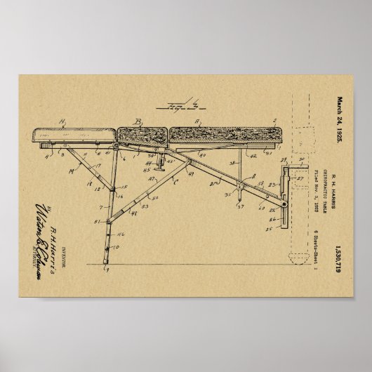 Poster 1925 Vintage Chiropractic Table Patent Art Print (Devant)