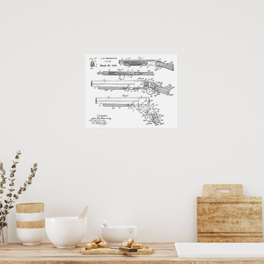 Poster 1926 Browning Shotgun Patent Art Drawing Print (Cuisine)
