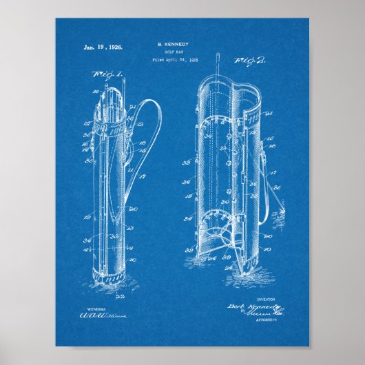 Poster 1926 Golf Club Caddy Bag Design Brevet d'Art Impri (Devant)
