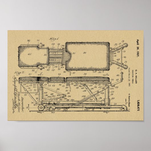Poster 1927 Vintage Chiropractic Table Patent Art Print (Devant)
