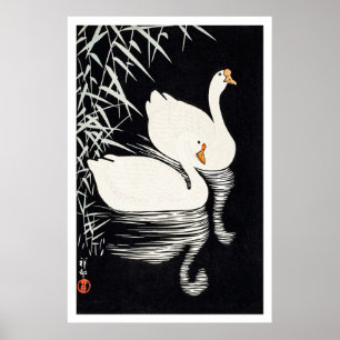 Poster 1928 Ohara Koson Oies Chinoises Blanches Nageant