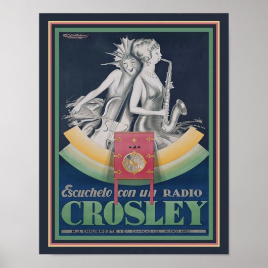Poster 1929, Art Déco, Radio Crosley (Devant)