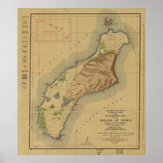 Poster 1929 Carte de Niihau, Hawaiian Islands (Devant)