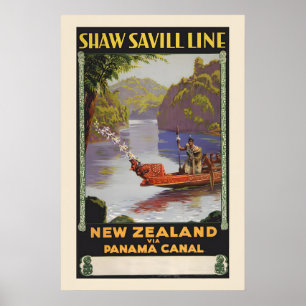 Poster 1930 Voyage en Nouvelle-Zélande via le canal de Pa