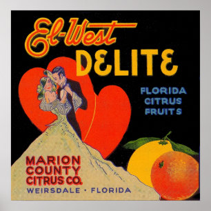 Poster 1930s art deco El-West Delite Florida Citrus Fruit