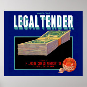 Poster 1930s Juridique Tender orange crate étiquette