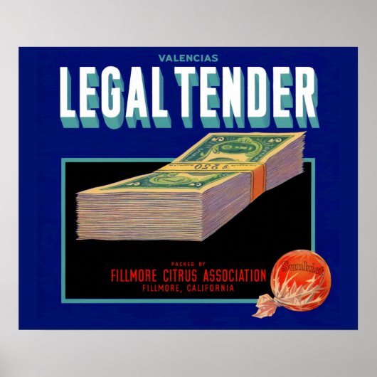 Poster 1930s Juridique Tender orange crate étiquette (Devant)