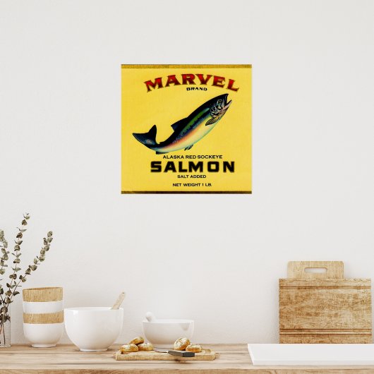 Poster 1930s Marvel saumon peut étiquette (Cuisine)