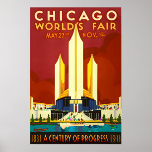 Poster 1933 FOIRE MONDIALE DE CHICAGO Siècle de progrès N