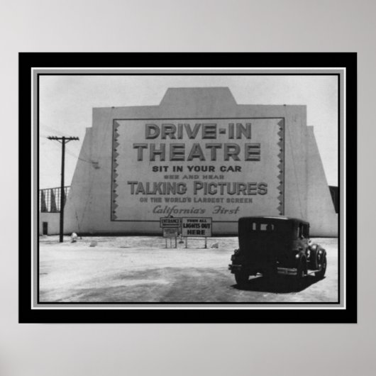 Poster 1935 Premier Drive-In Theatre B&W Print (Devant)