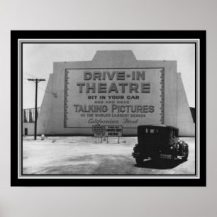 Poster 1935 première copie drive-in du théâtre B&W