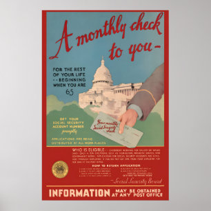 Poster 1935 Sécurité Sociale - Chèque Mensuel - Vintage