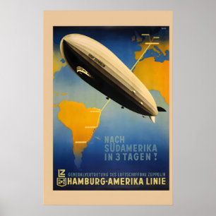 Poster 1937 Graf Zeppelin Hambourg Amérique Vintage