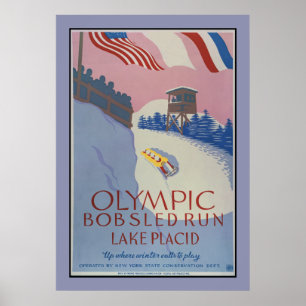 Poster 1938 Sport d'hiver Vintage Voyage et lac Placid