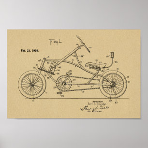 Poster 1939 Vintage Recumbent Bicycle Design Brevet Art P