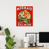 Poster 1940 Mermaid Saumon peut étiquette (Bureau à domicile)