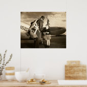 Poster 1940 Pilote militaire américain et jeune garçon (Cuisine)