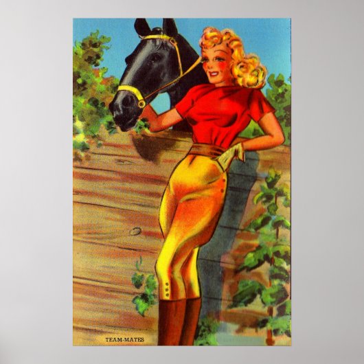 Poster 1940s pin-up gal and horse (Devant)