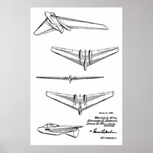 Poster 1946 Concept Jet Avion Brevet Art Dessin Imprimer